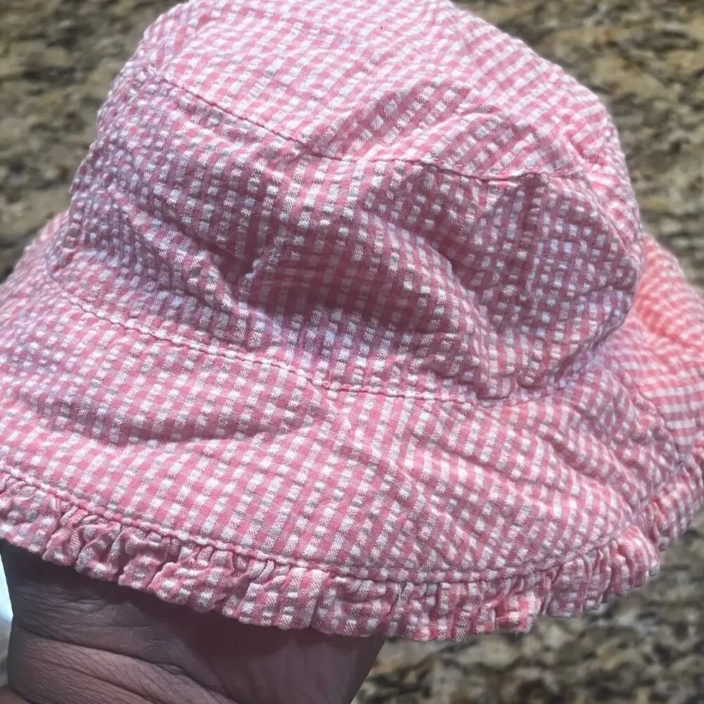 Vintage McBaby Infant Baby Girl Pink Gingham‎ Bucket Hat Butterfly Hat Spring